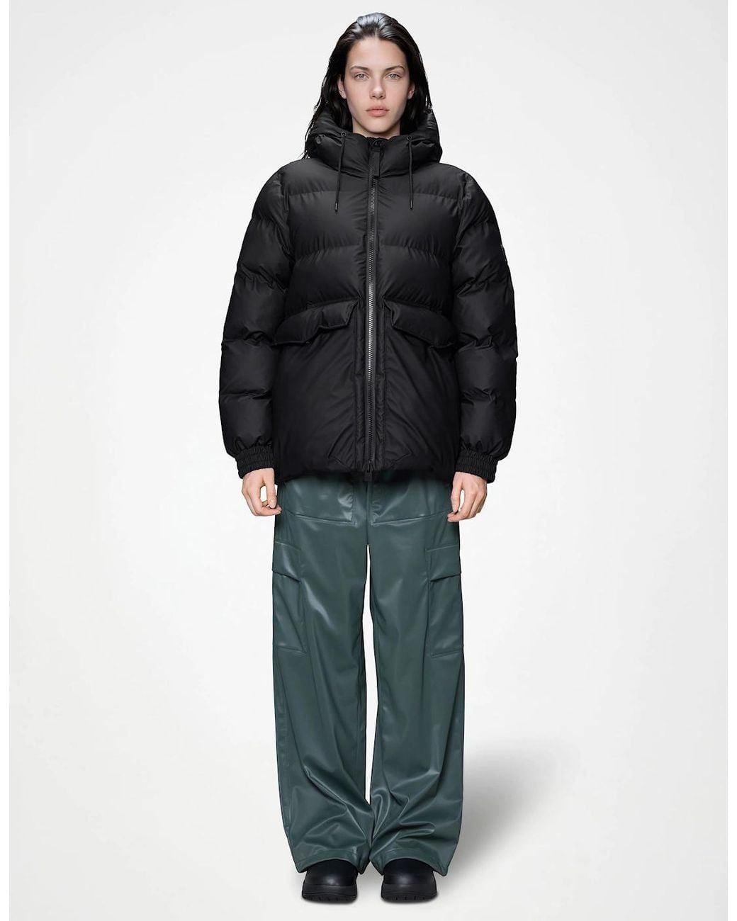 Rains Black Alta A-Line Puffer Jacket
