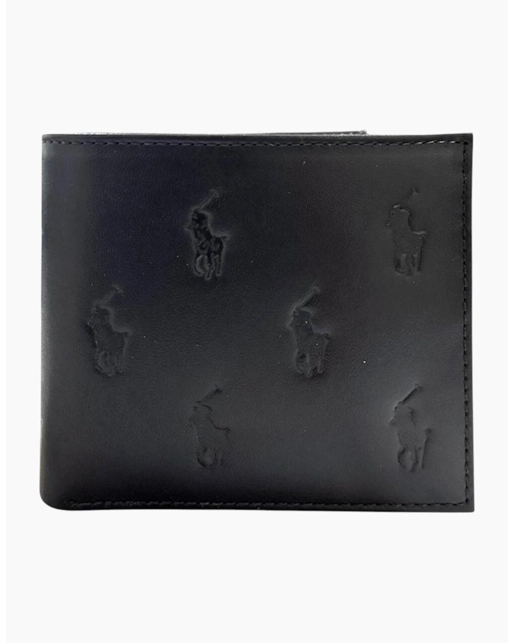 Polo Ralph Lauren Black Ralph Lauren Genuine Leather Wallet Multi Embossed Bifold Credit Card Holder for men