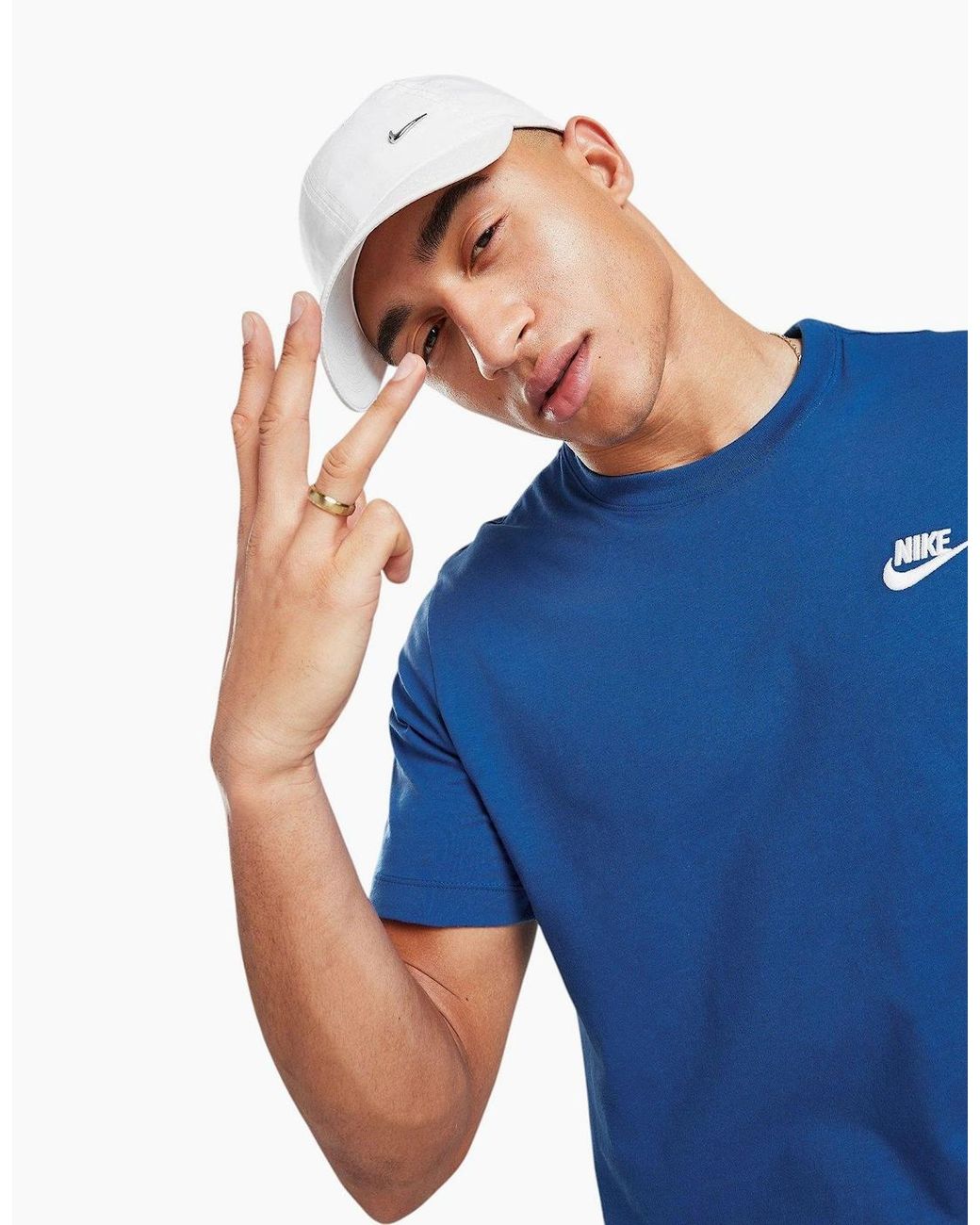 Nike Blue Core T Shirts Sportswear Club Swoosh Embroidered Futura Logo Tee for men