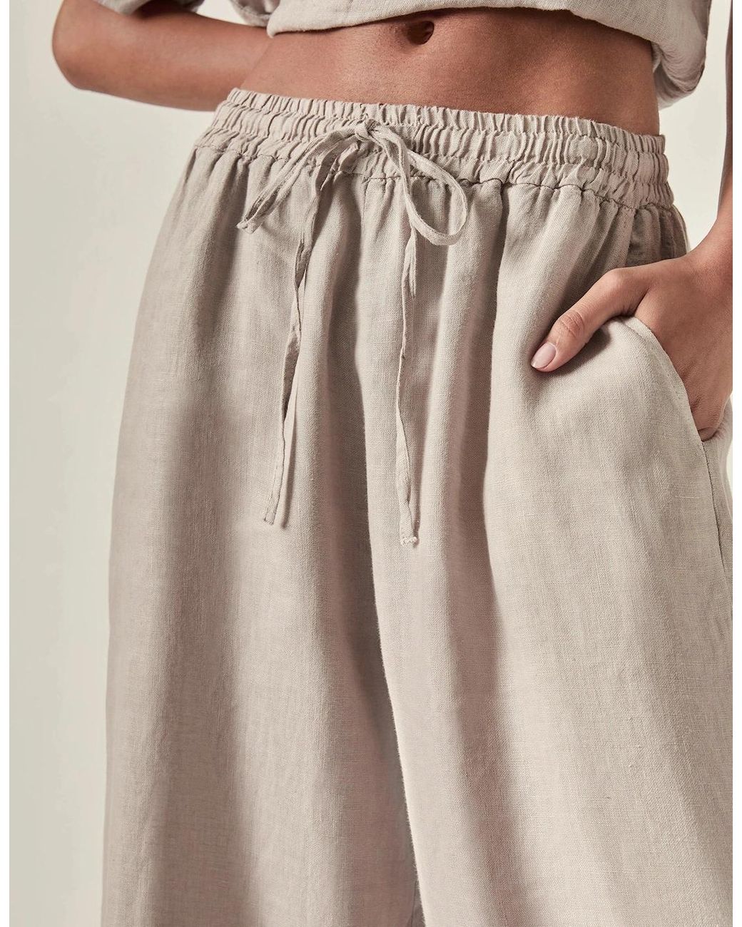 James Lakeland Natural Taupe Pure Linen Trousers