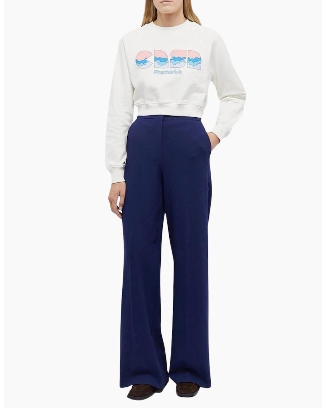 Casablanca White Casa Clouds Screen Printed Cropped Sweatshirt