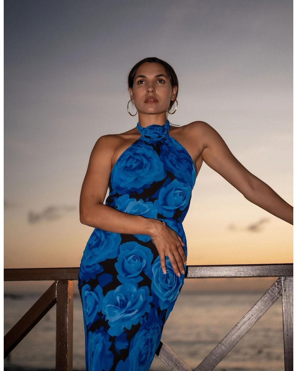 Gini London Blue Floral Occasion Halter Maxi Dress