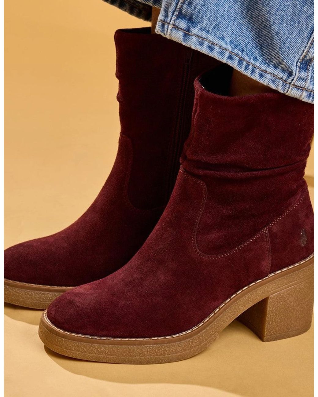 Hush Puppies Blue Flora Ruched Boot Mid Calf Boots Plum