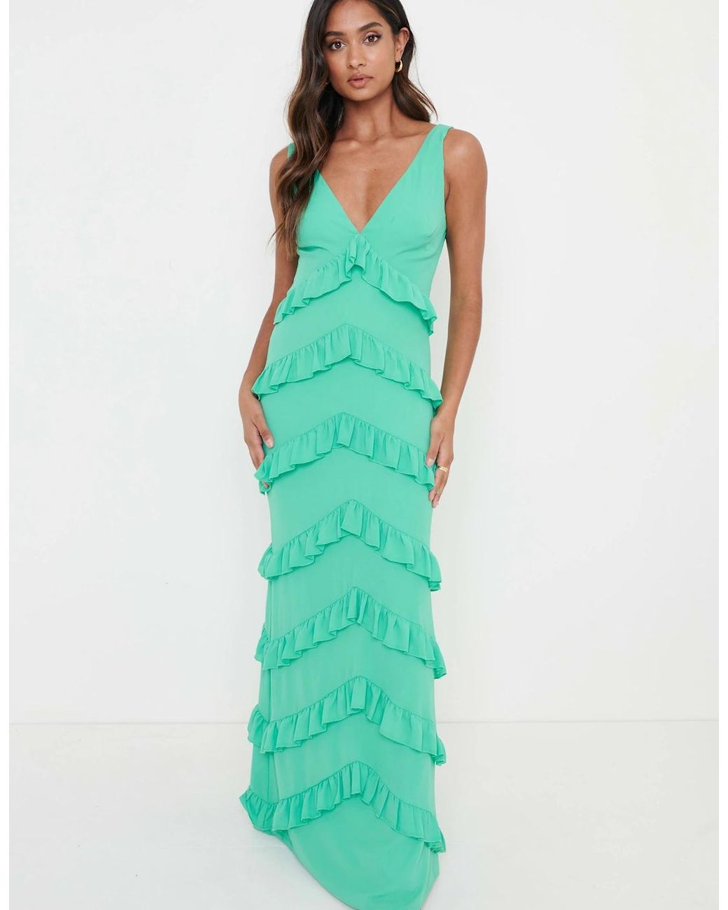 Pretty Lavish Green Piper Ruffle Maxi Dress