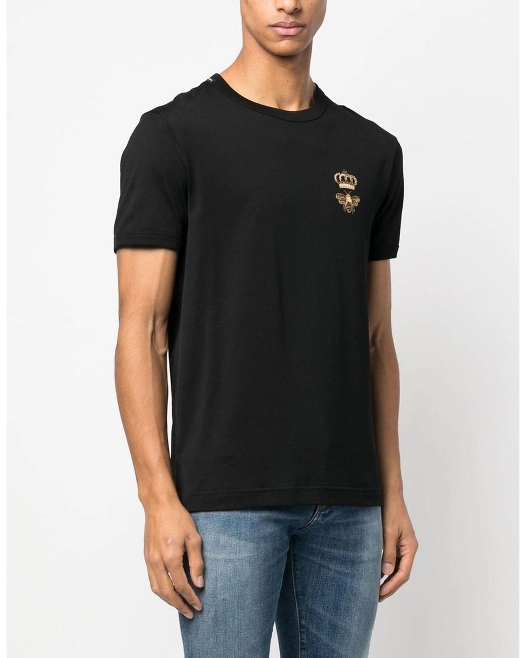 Dolce & Gabbana Black Embroidered Pique T-Shirt for men
