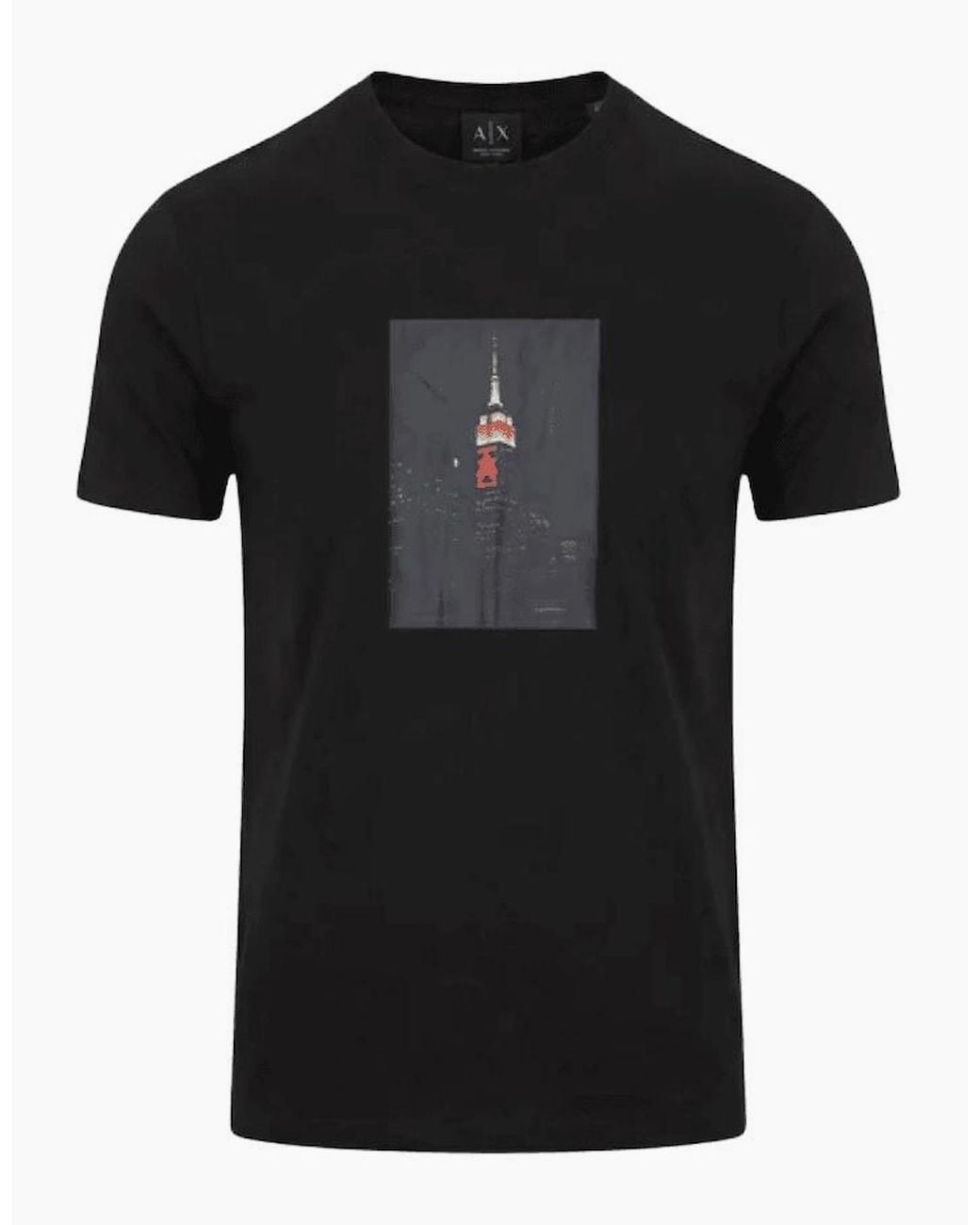 ARMANI EXCHANGE Black Skyscraper Graphic Logo T-Shirt for men