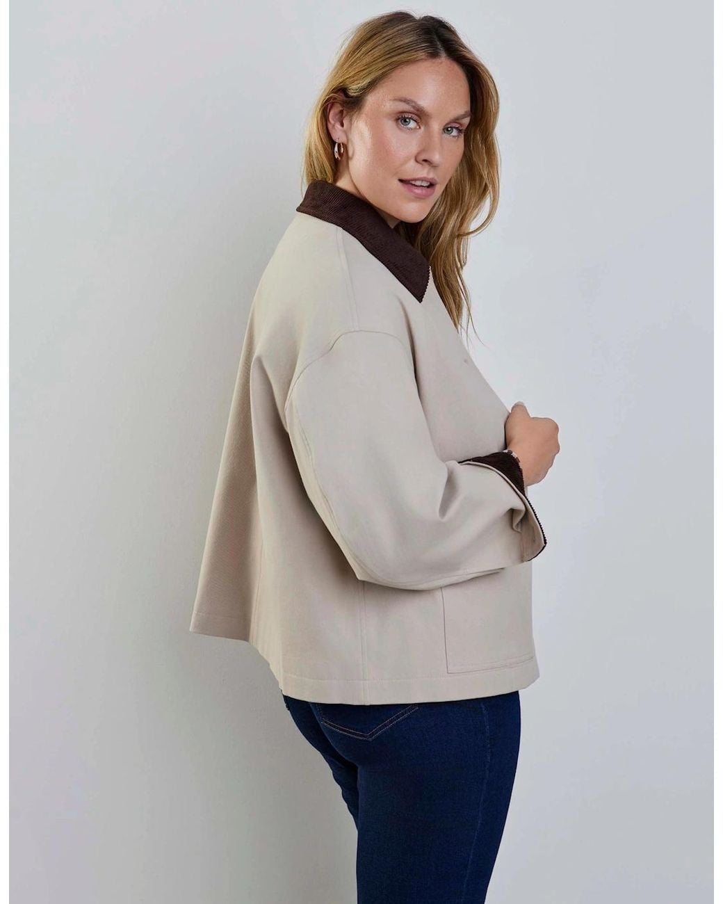Live Unlimited London White Oatmeal Cord Collar Jacket