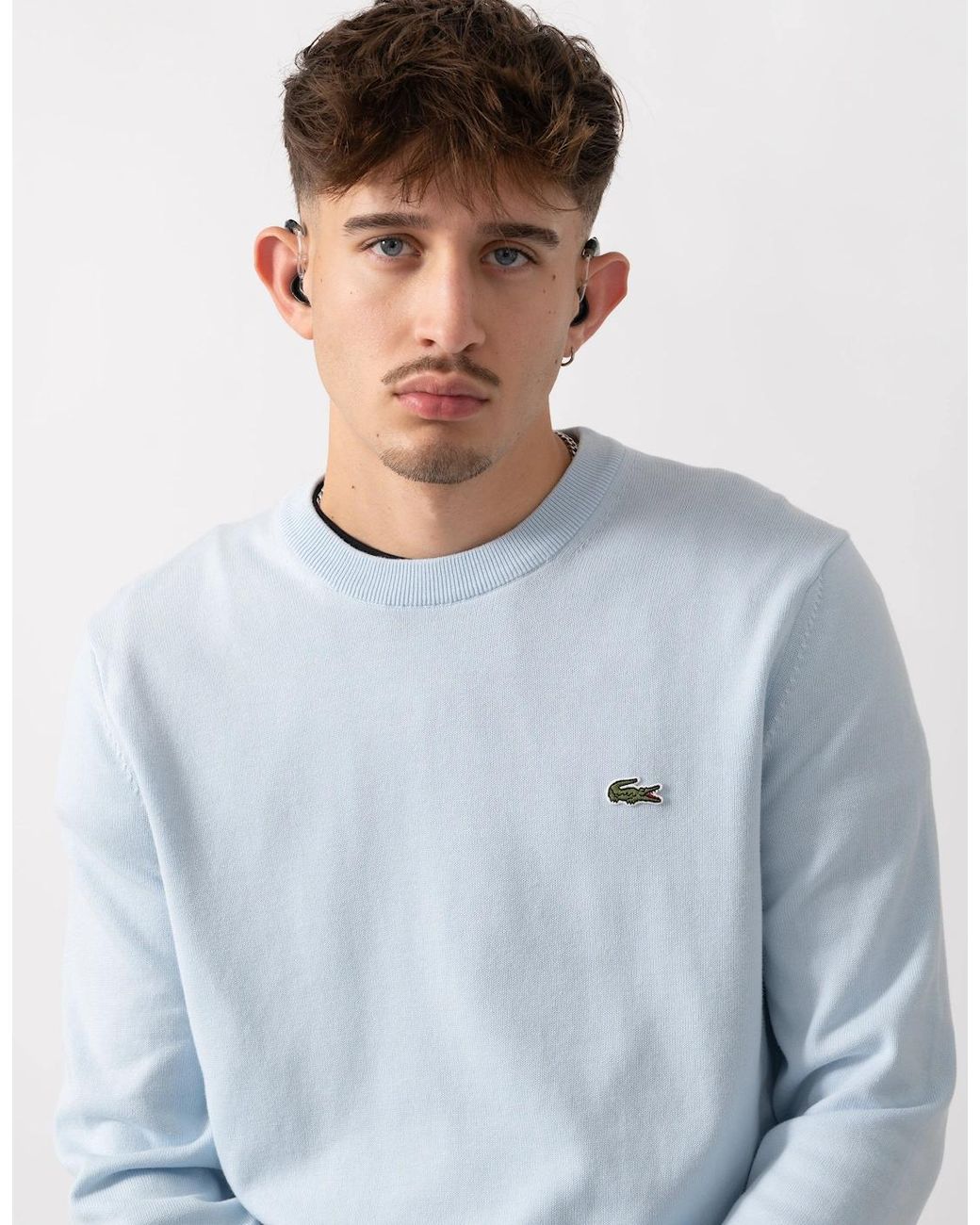 Lacoste Blue Organic Cotton Crew Neck Sweater for men