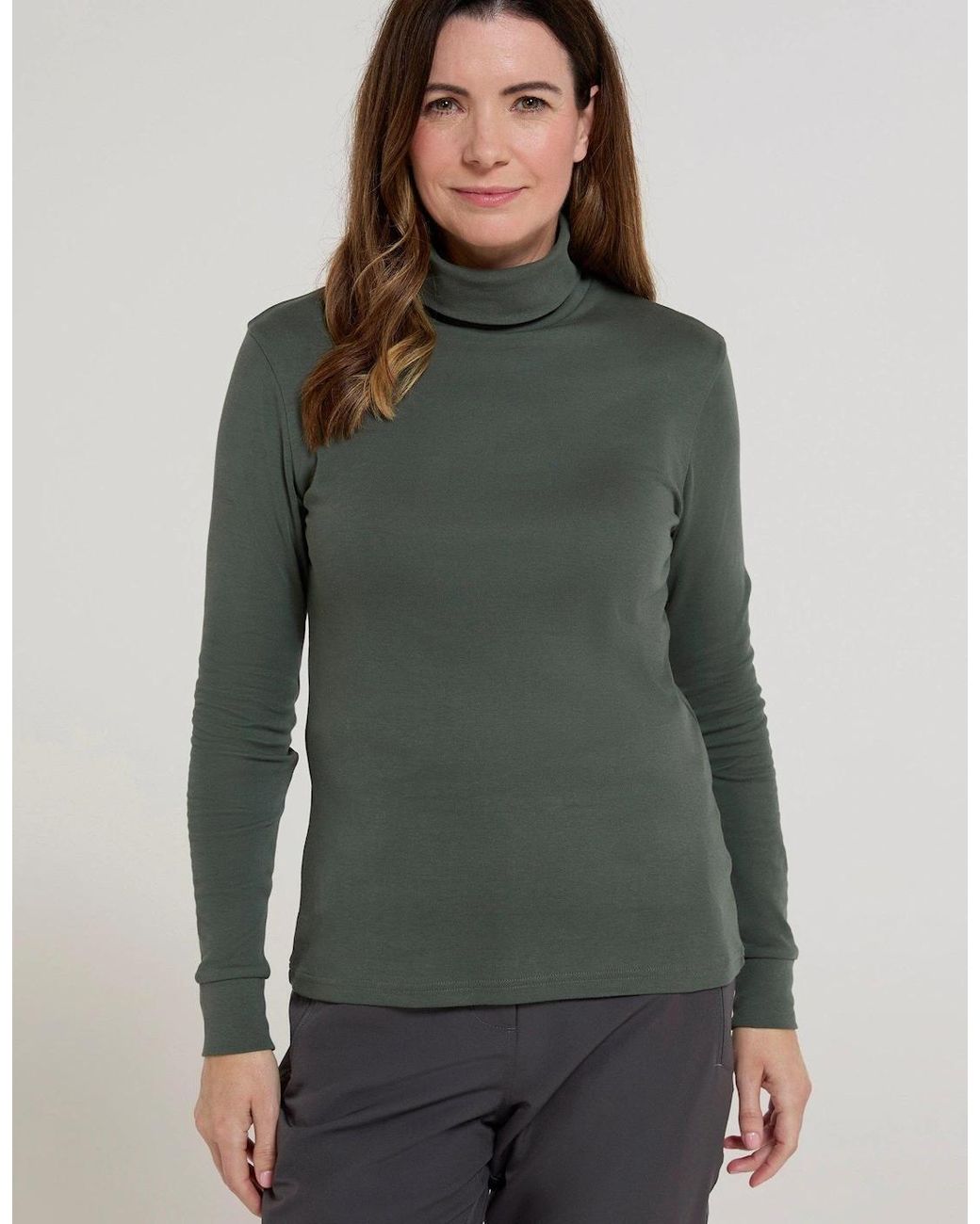Mountain Warehouse Green Ladies Meribel Cotton Roll Neck Long-Sleeved Top