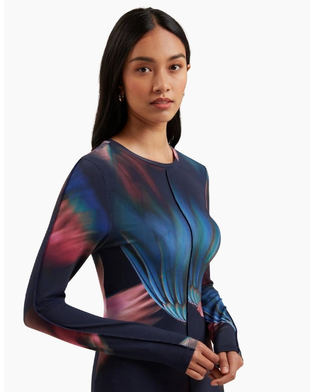 Ted Baker Blue Georii Printed Slinky Jersey Long Sleeve Dress