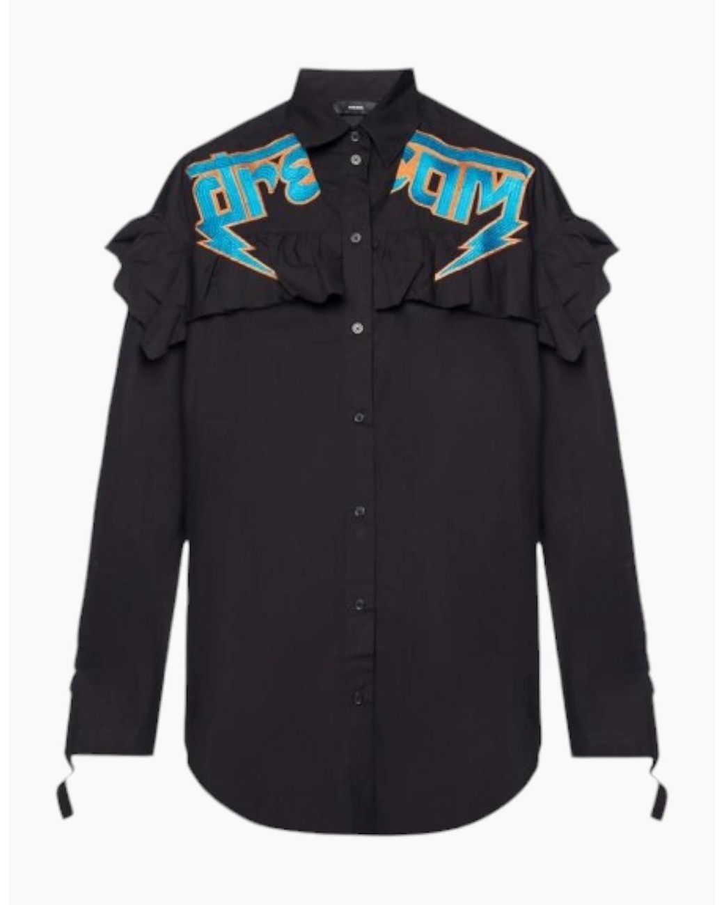 DIESEL Blue C Bul 0Bast Oversize Shirt Embroidered Ladies Long Cotton