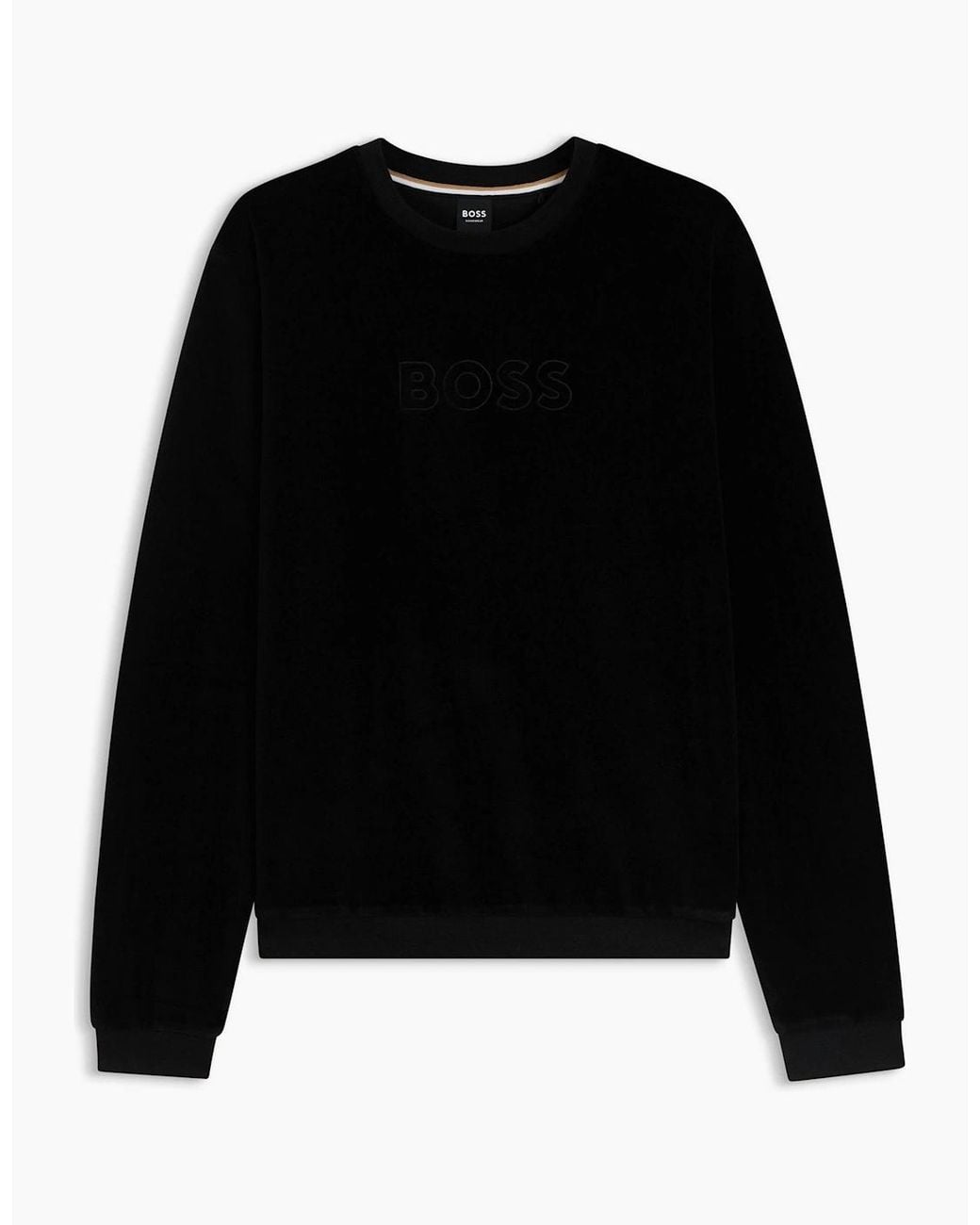 Boss Black Velour Wordmark Crew Neck Long Sleeve Sweatshirt for men