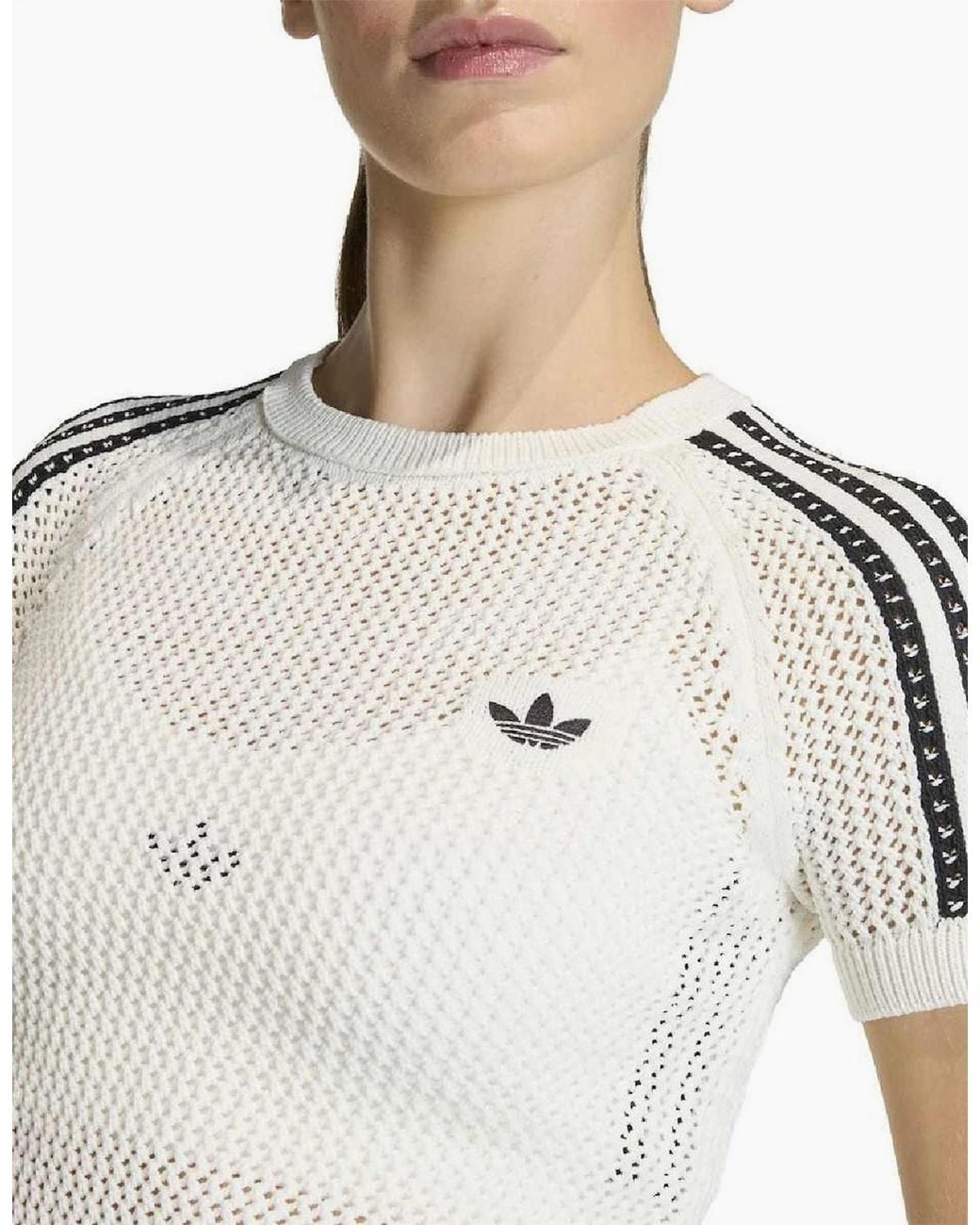 Adidas Originals White Knitted Crochet Cali T-Shirt