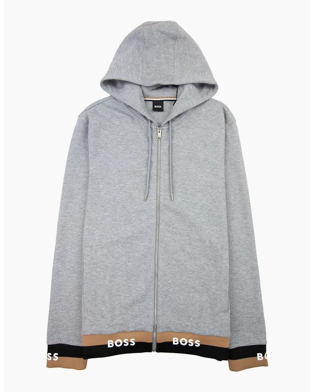 Boss Gray Seeger 118 Logo Cuff & Hem Zip Up Hoodie 041 for men