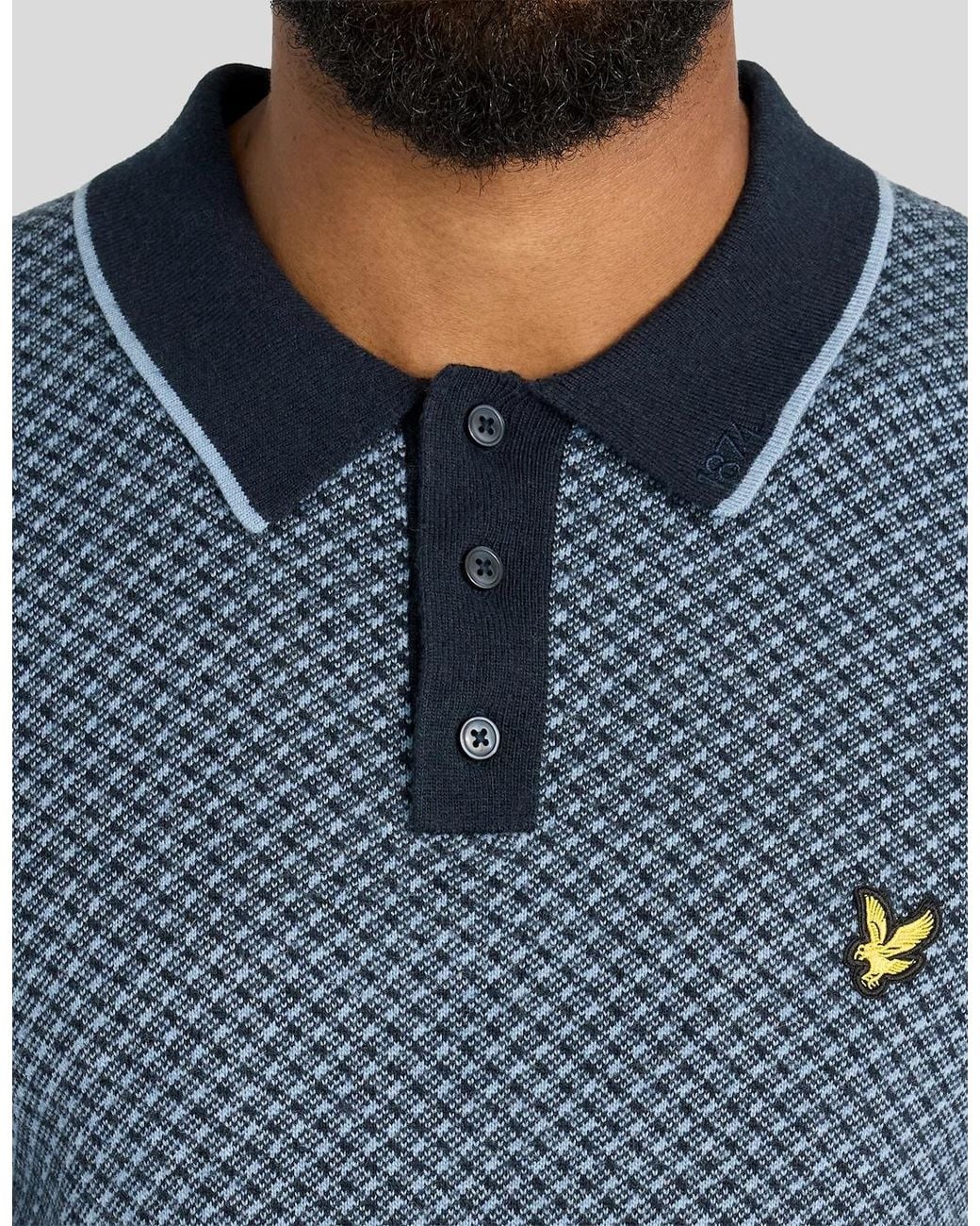 Lyle & Scott Blue Cashmere Blend Cross Hatch Polo Shirt for men
