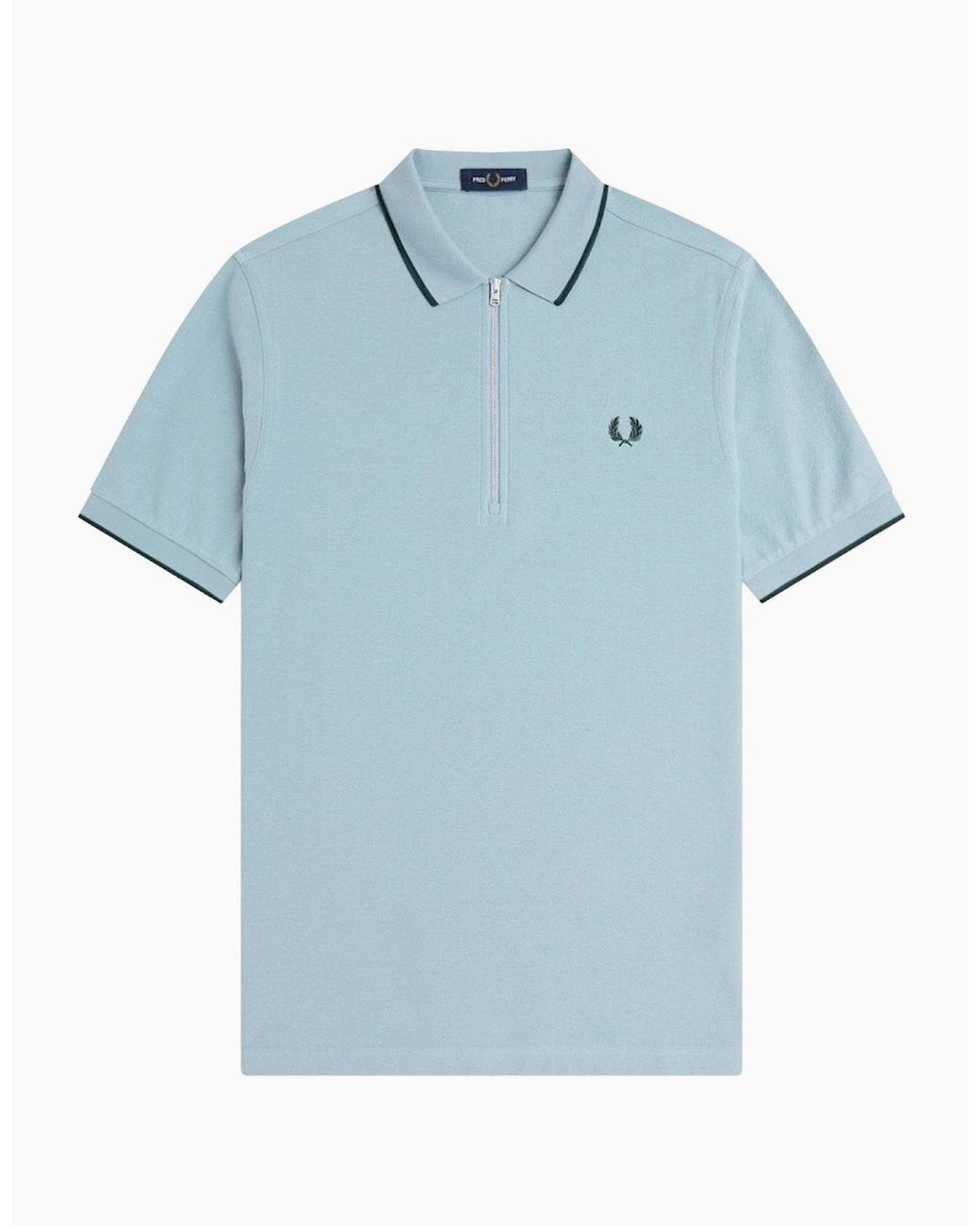 Fred Perry Blue Crepe Pique Zip Neck Polo Shirt for men
