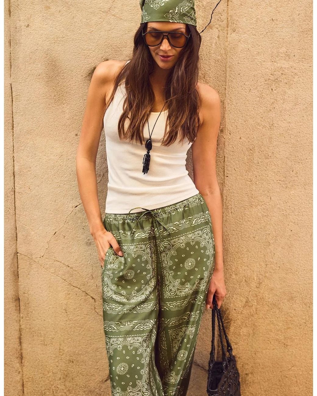 Ro&zo Green Bandana-Print Trousers