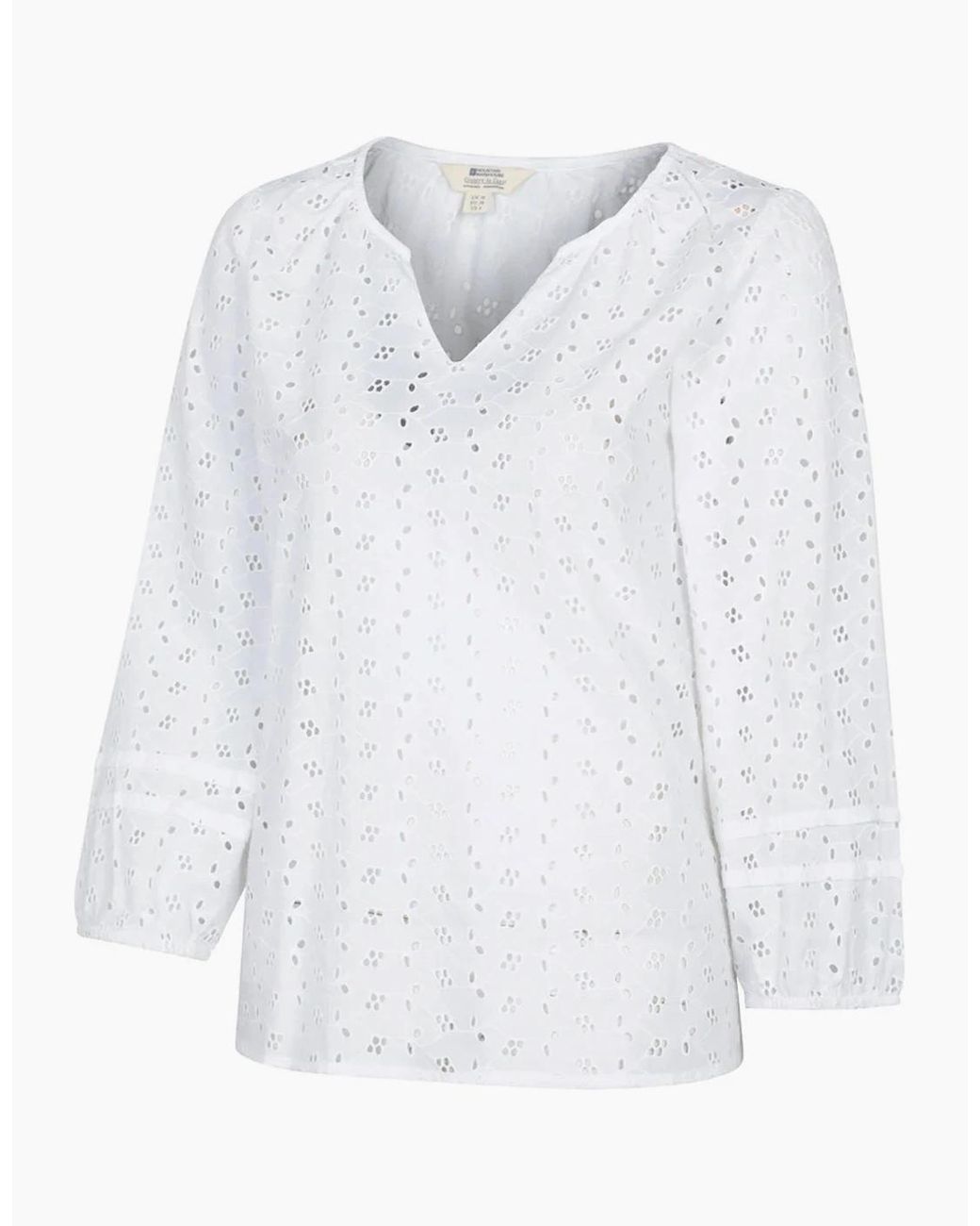 Mountain Warehouse White Ladies Broderie Lightweight 3/4 Sleeve Casual Shirt