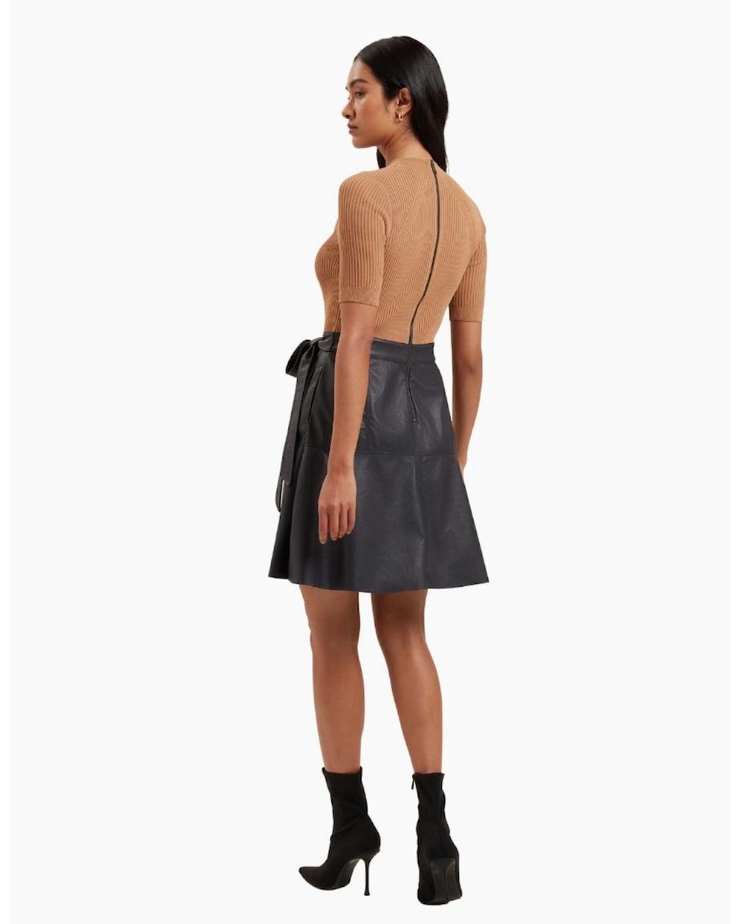 Ted Baker Black Olivia Knit Bodice Faux Leather Skirt Dress