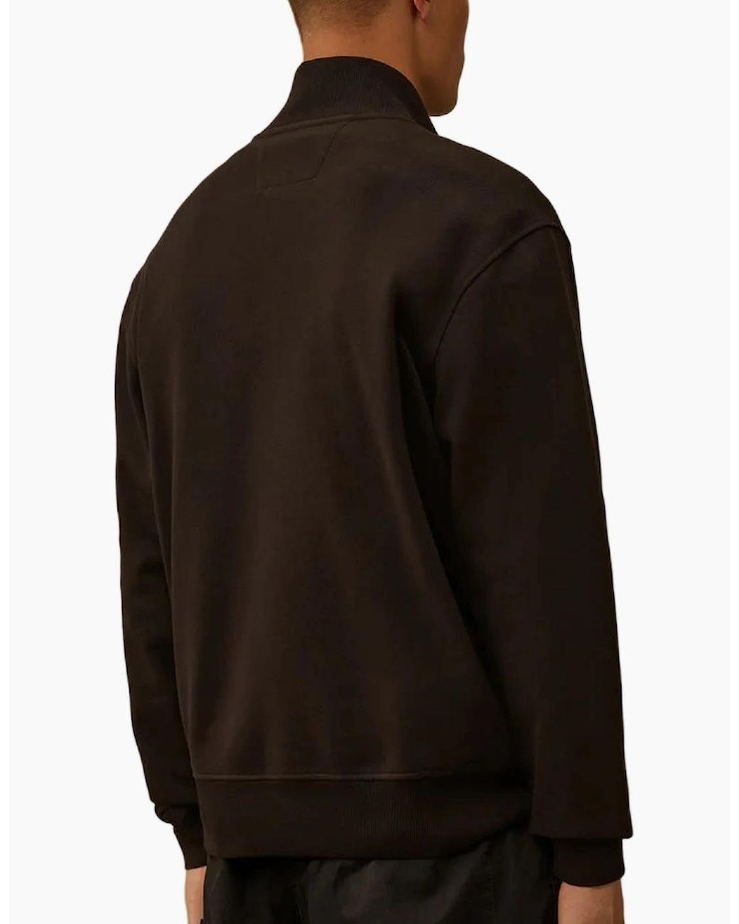 C P Company Black Diagonal Fleece Zip Logo Sweatshirt for men