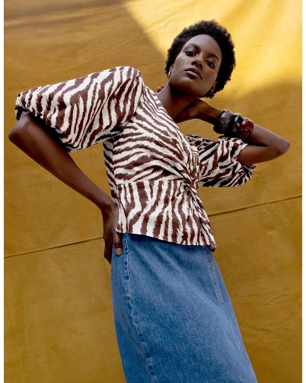 Ro&zo Brown Zebra Print Twist Front Cotton Blouse