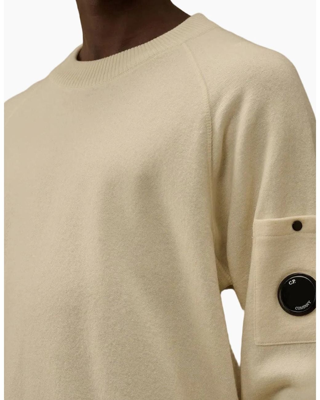 C P Company Natural Felted Merino Wool Crewneck Lens Knit for men