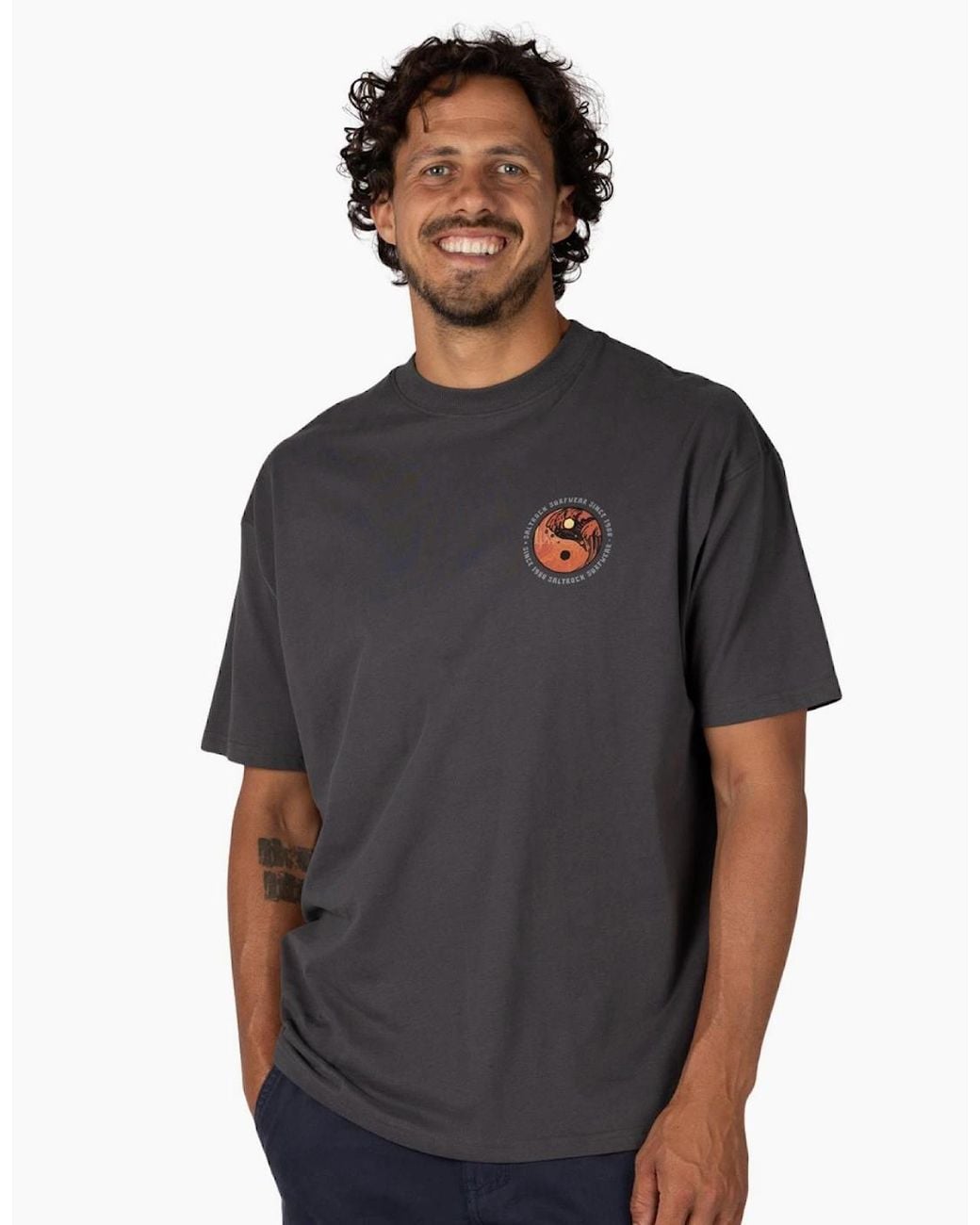 Saltrock Gray Yin Yang Wave Oversized Short Sleeve T-Shirt for men