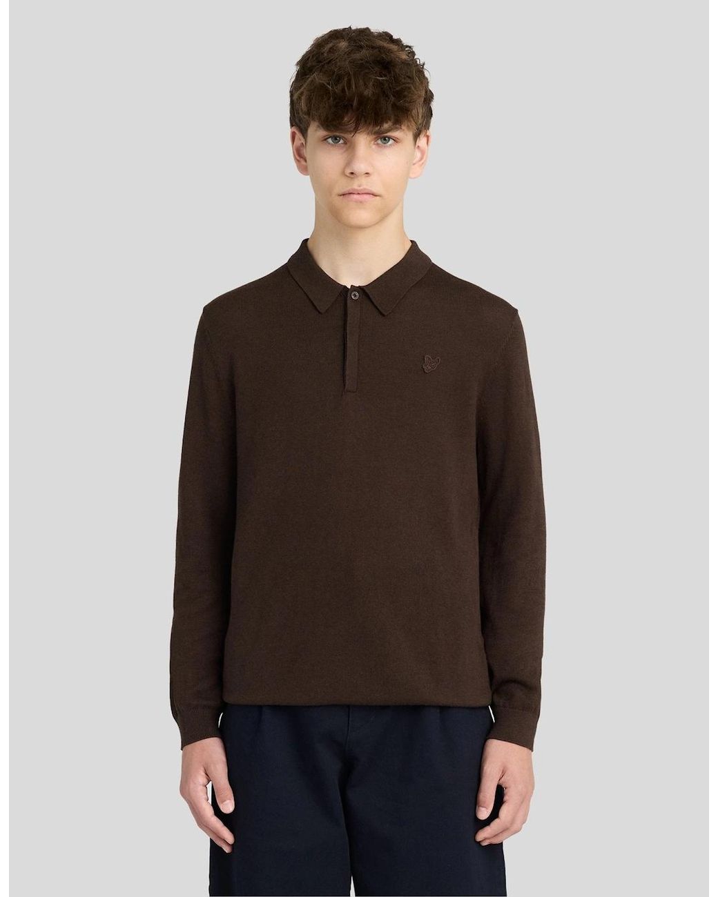 Lyle & Scott Black Long Sleeve Cotton Polo Shirt for men