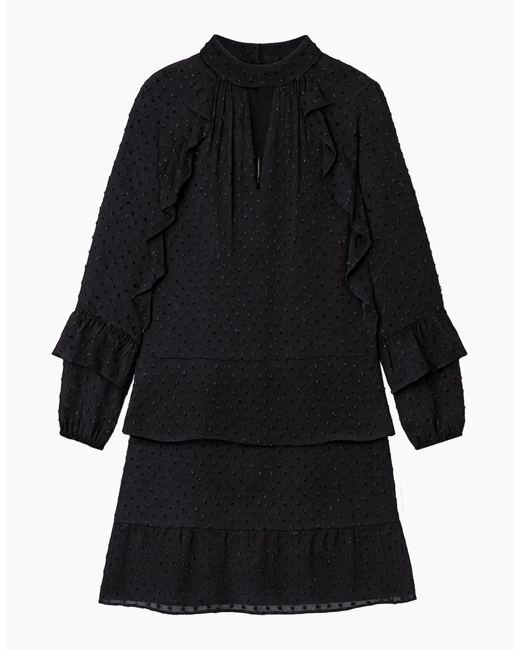 Ro&zo Black Dobby Ruffle Short Dress