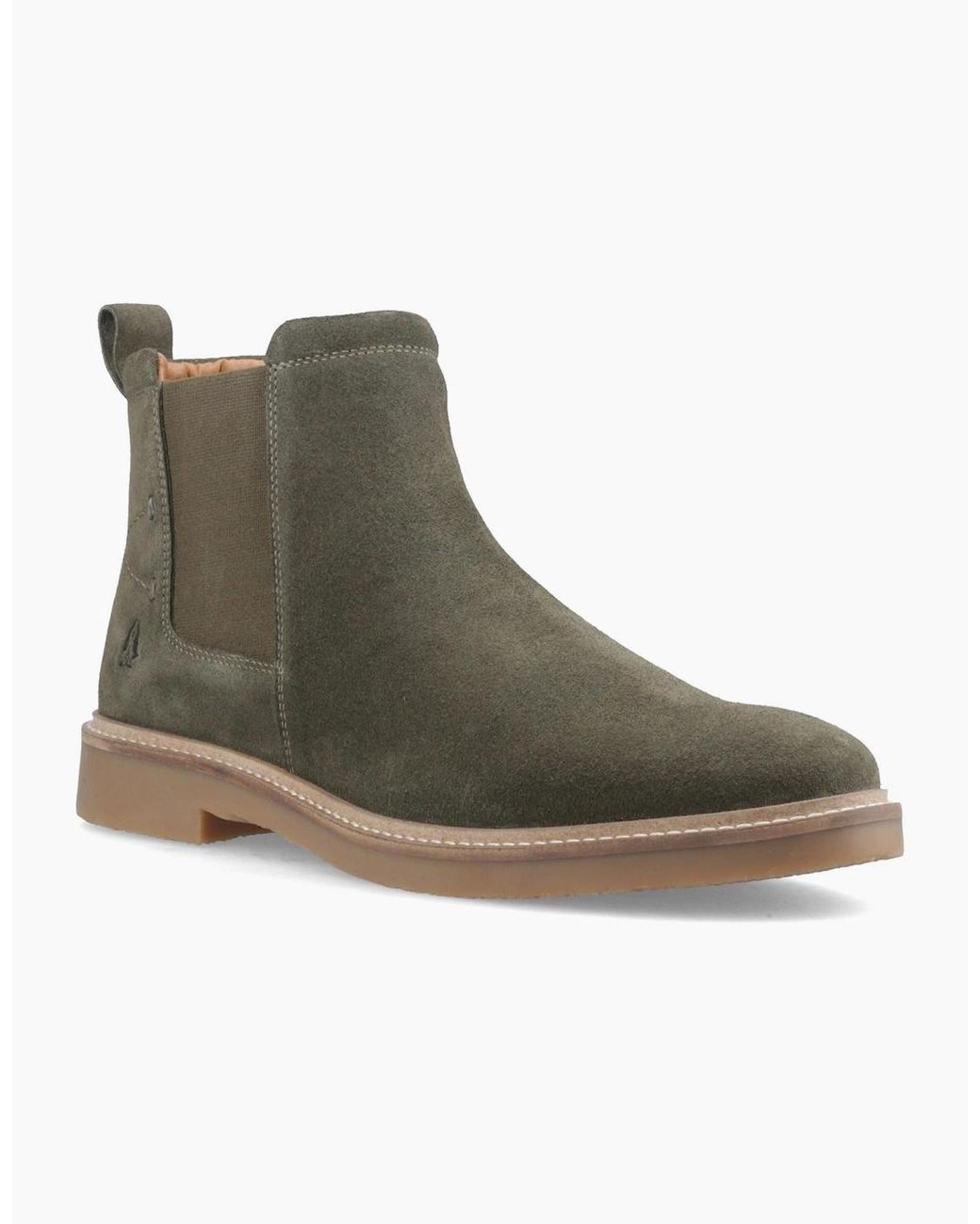 Hush Puppies Green Gareth Chelsea Leather Khaki Boots for men