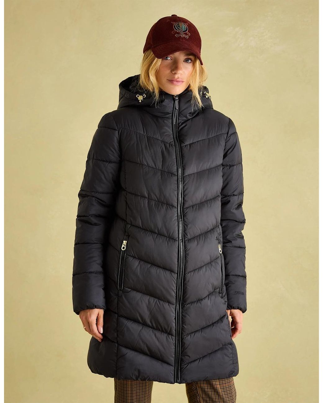 Joules Gray Moorsdale Mid Length Showerproof Padded Coat With Hood