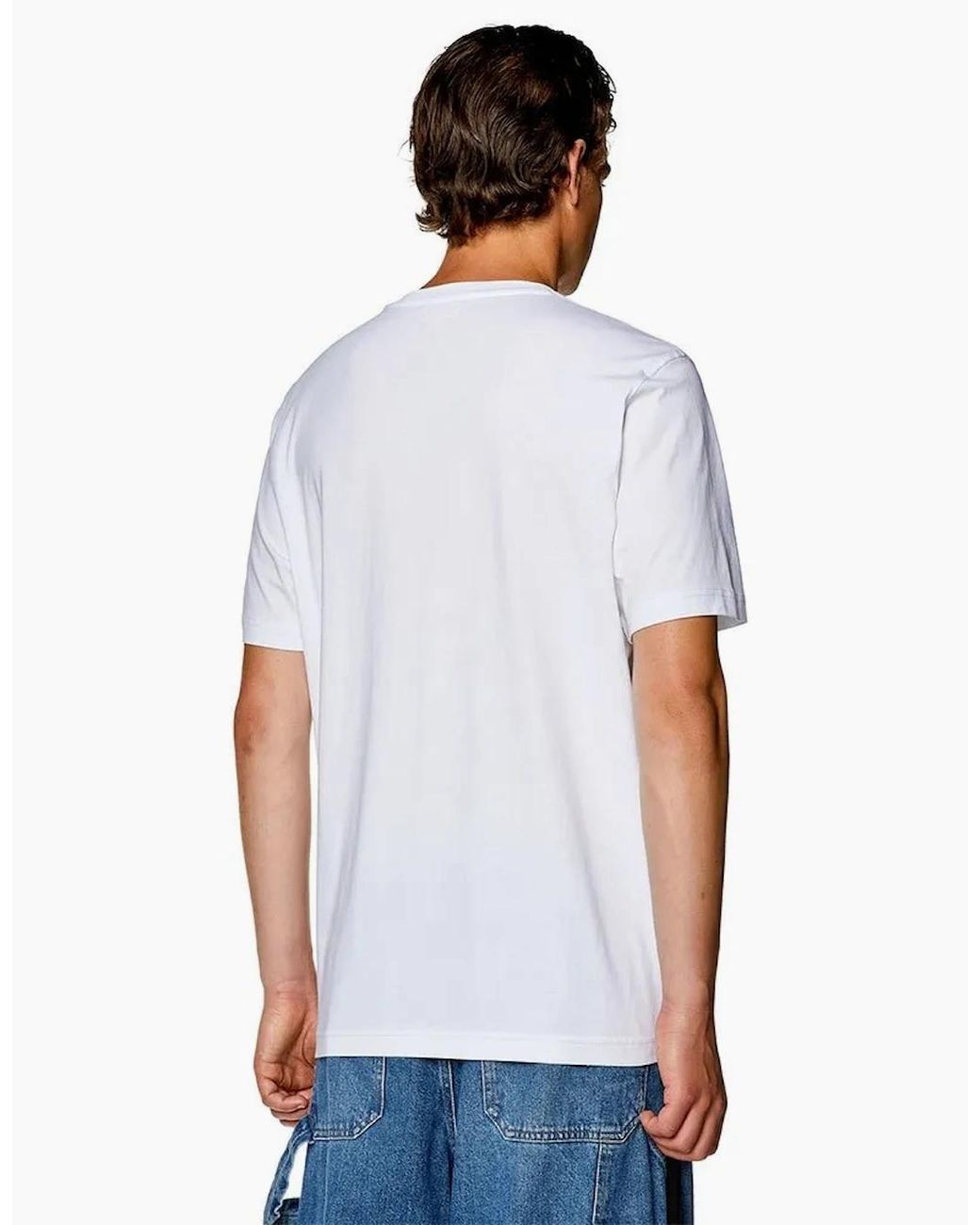 DIESEL White T-Just-Nlabel T Shirts 100% Cotton Short Sleeve Plain Crew Neck Tops for men