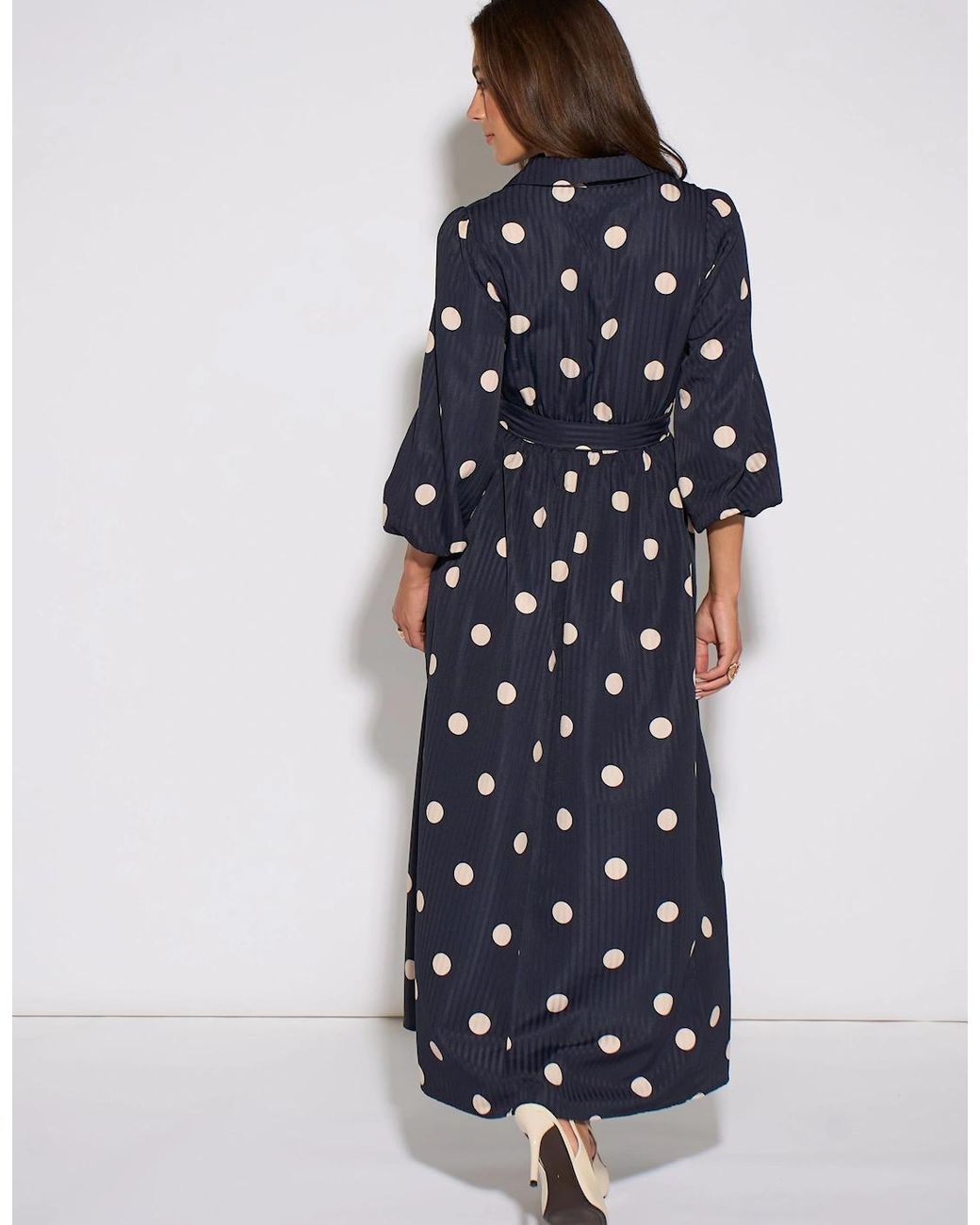 Gini London Blue Spot Jacquard Fit And Flare Dress