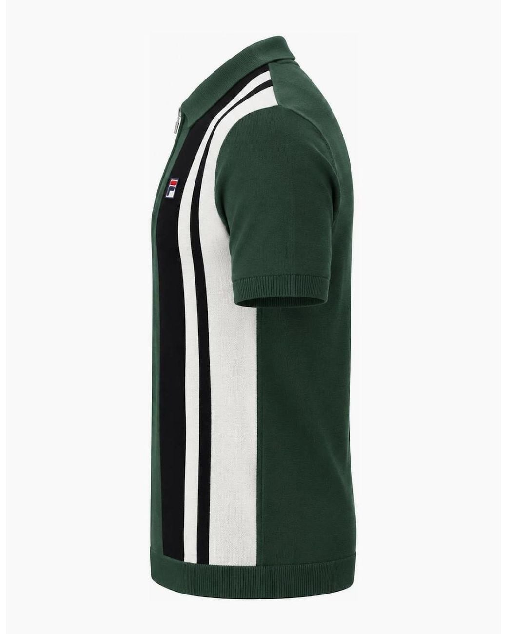 Fila Green Lazar Knitted Colour Block Zip Polo Shirt Pine Needle//Gardenia for men