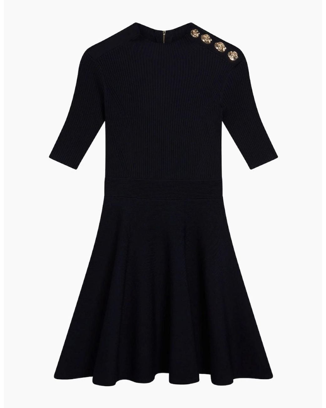 Ted Baker Black Lilano Ribbed Knit Button Detail Dress