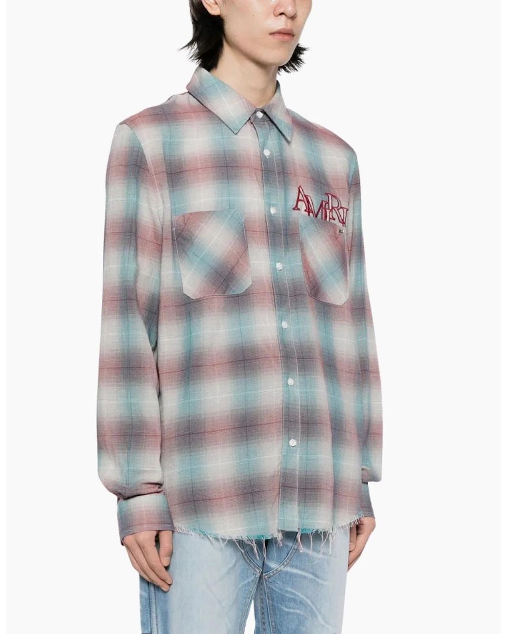 Amiri Blue Staggered Plaid Flannel for men