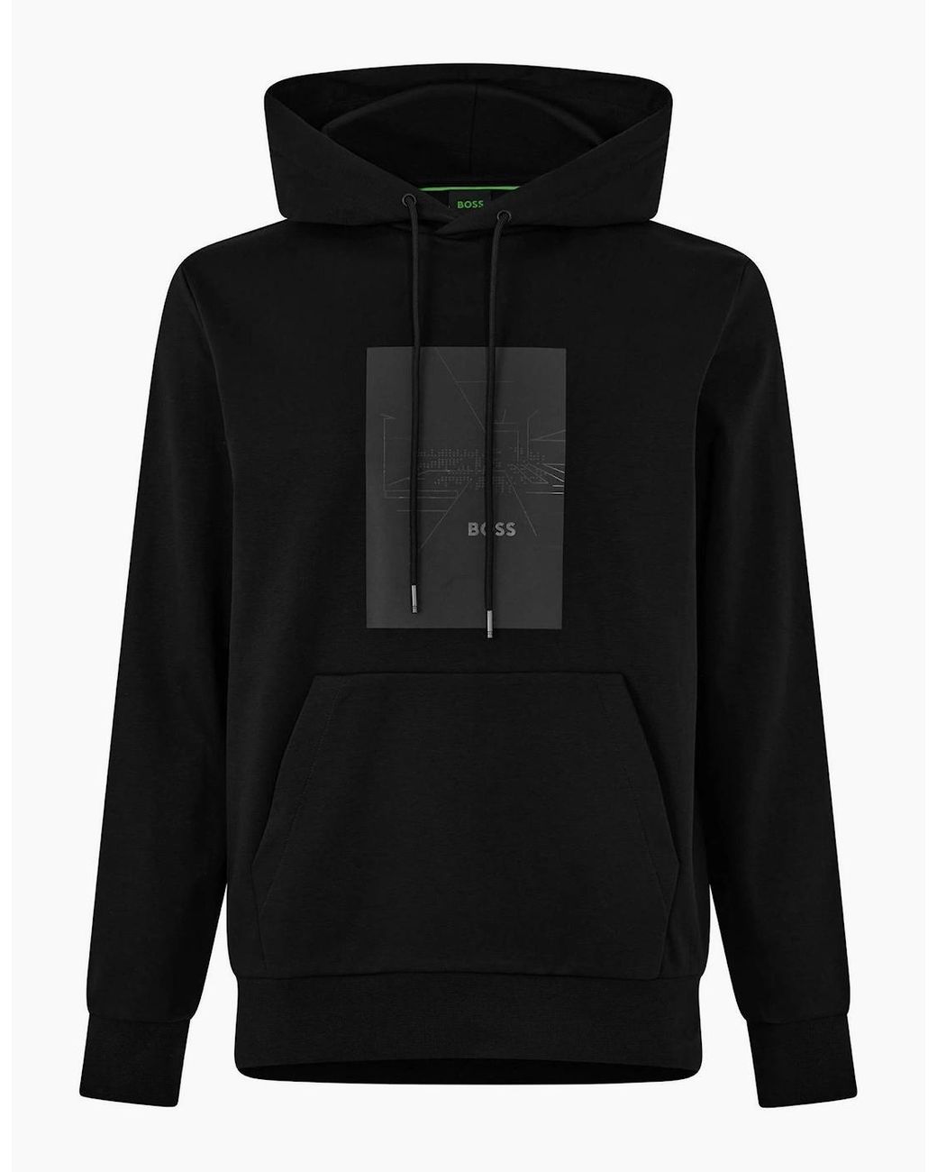 Boss Black Hooded Neck Long Sleeve Text Graphic Sweatshirt for men