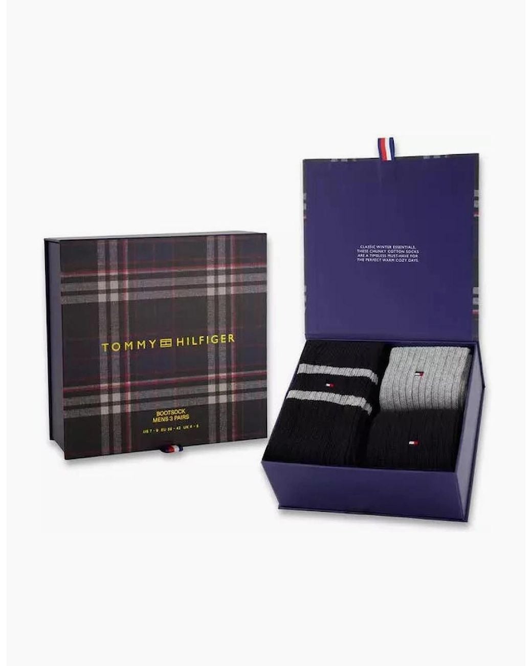 Tommy Hilfiger Black 3 Pack Giftbox Bootsock Crew Socks for men