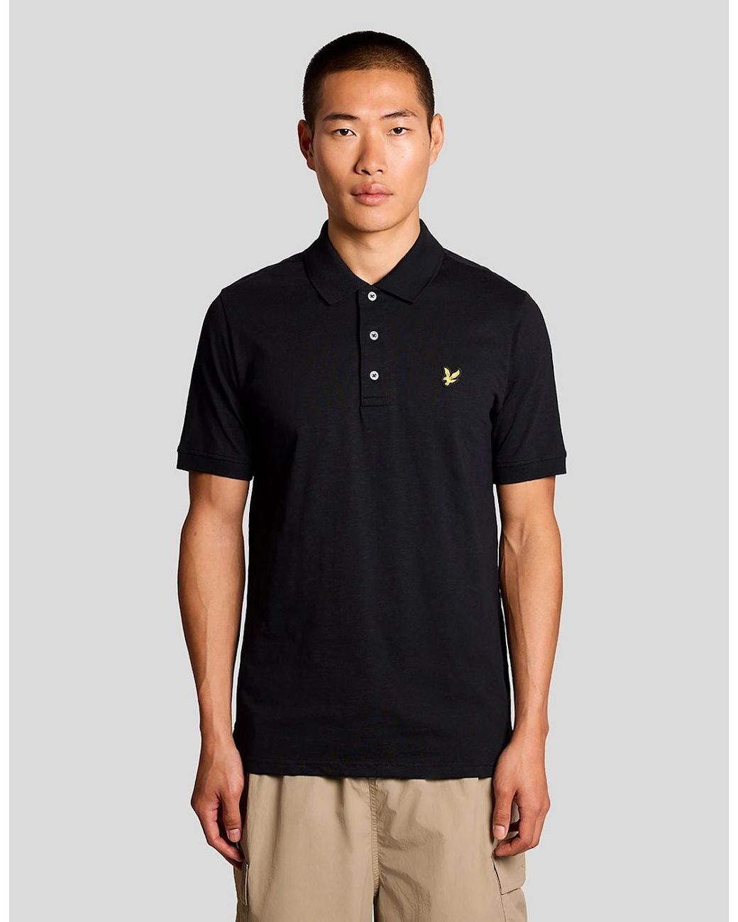 Lyle & Scott Black Fine Cotton Slub Polo Shirt for men
