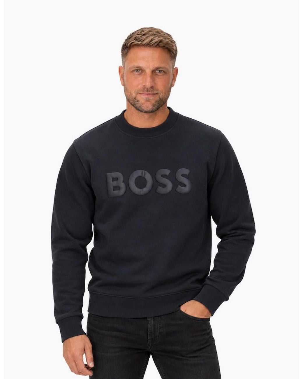 Boss Blue Boss Salbo Tonal Logo Sweatshirt Dark for men