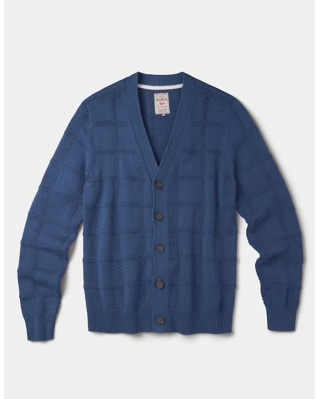 aubi Blue Rainham Cotton Stitch Detail Cardigan for men