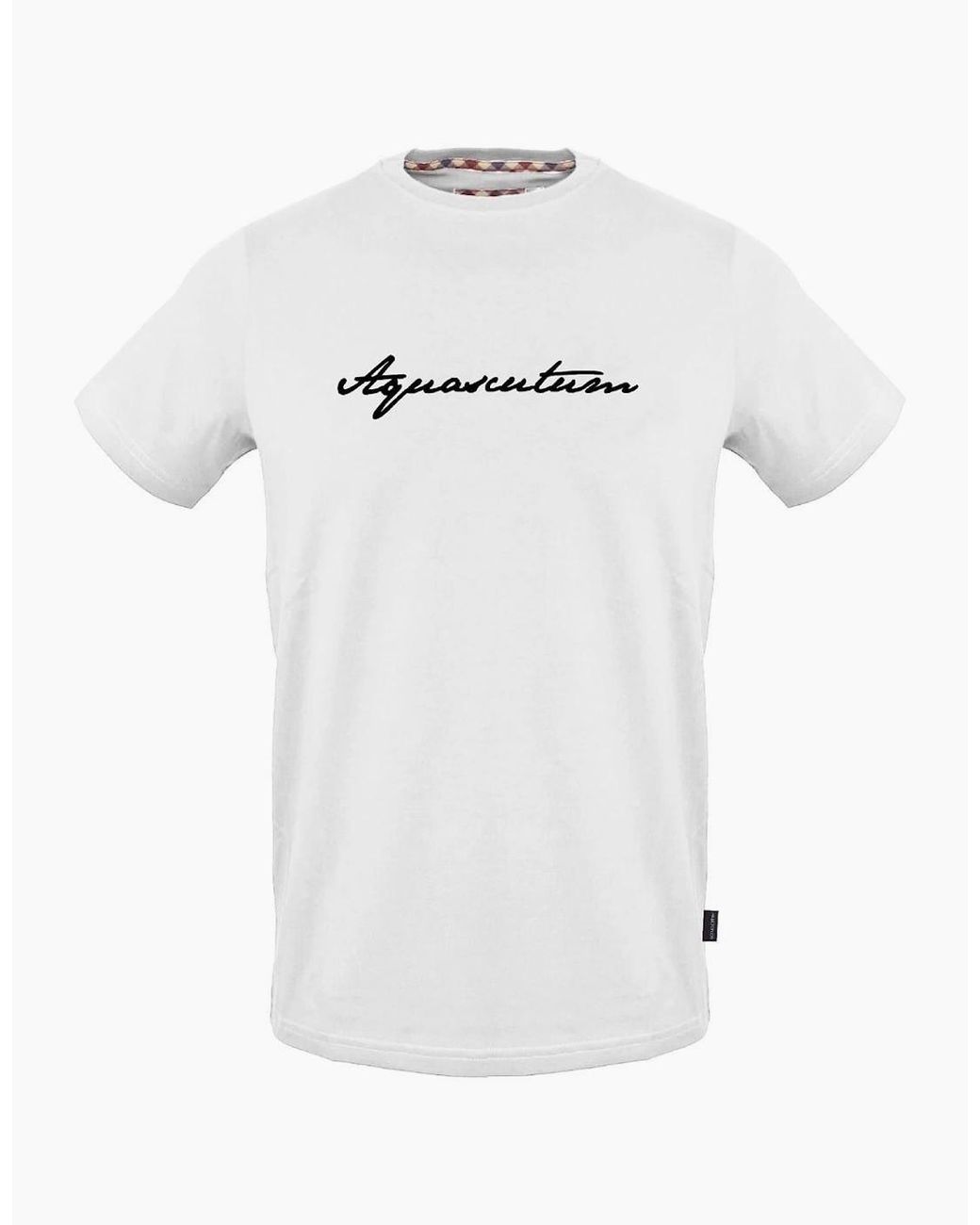 Aquascutum White Crew Neck Ribbed Collar Short Sleeve Jersey T-Shirt for men