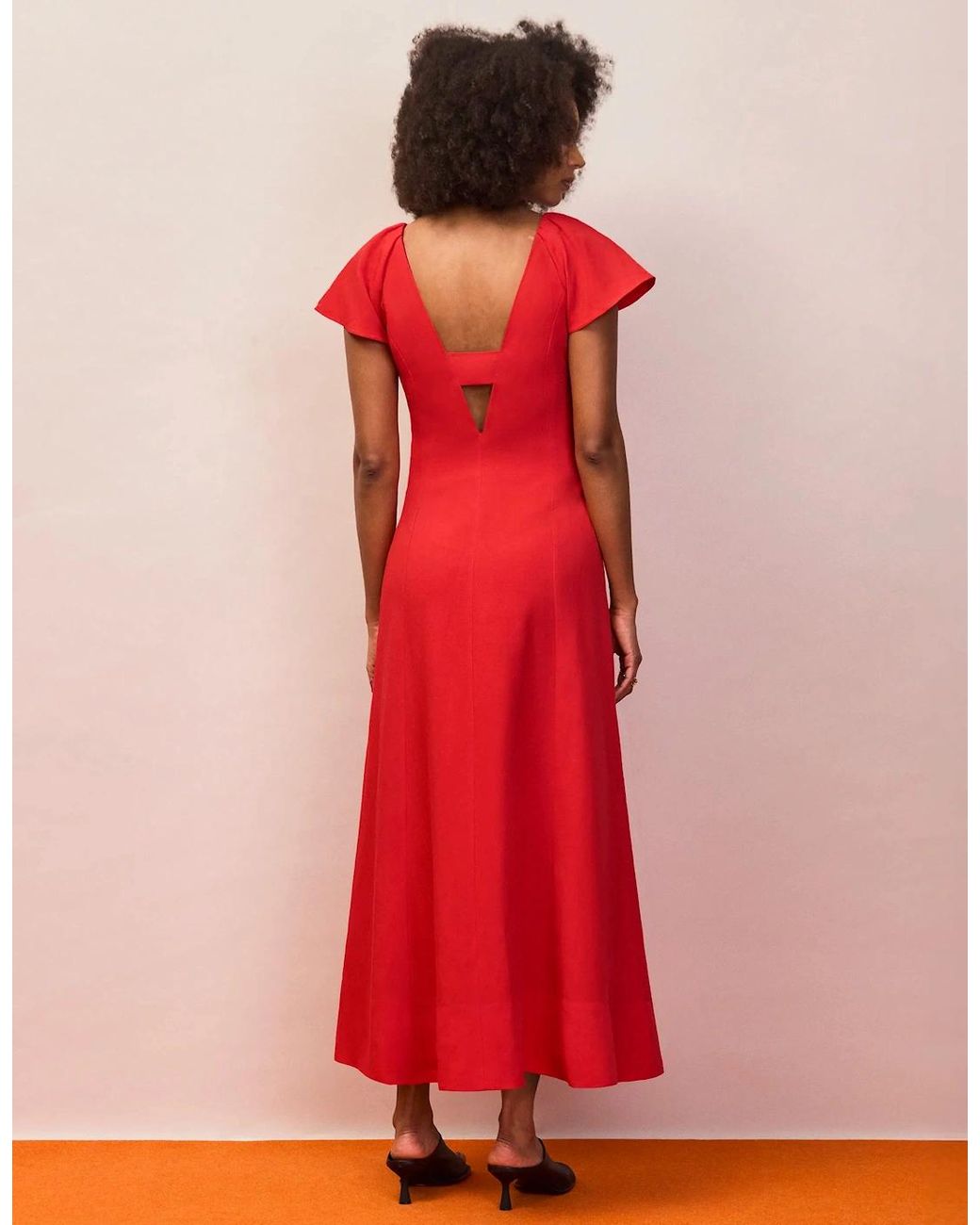 Ro&zo Red Flutter Sleeve Dress With Linen