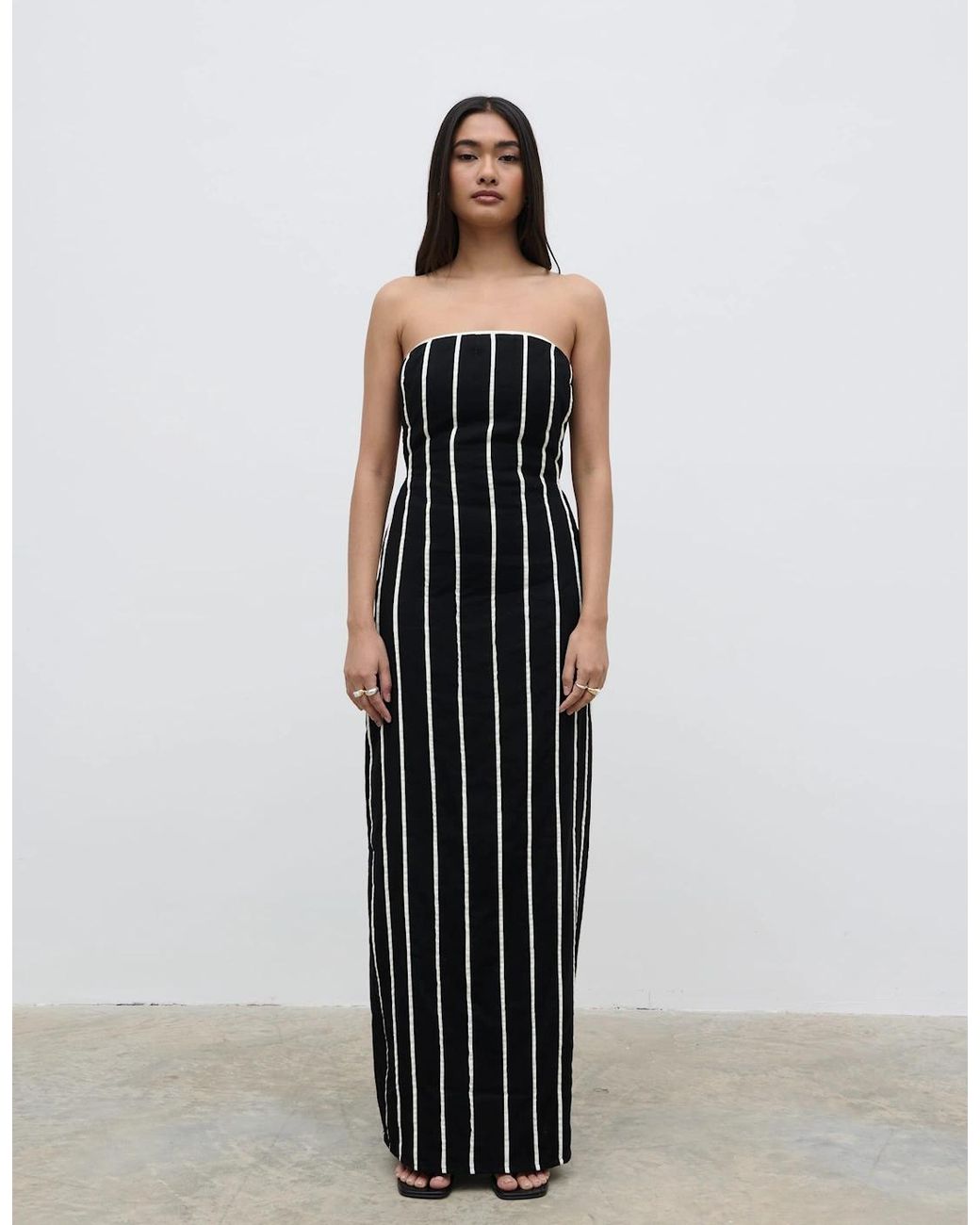 Pretty Lavish Black Penny Striped Bandeau Dress