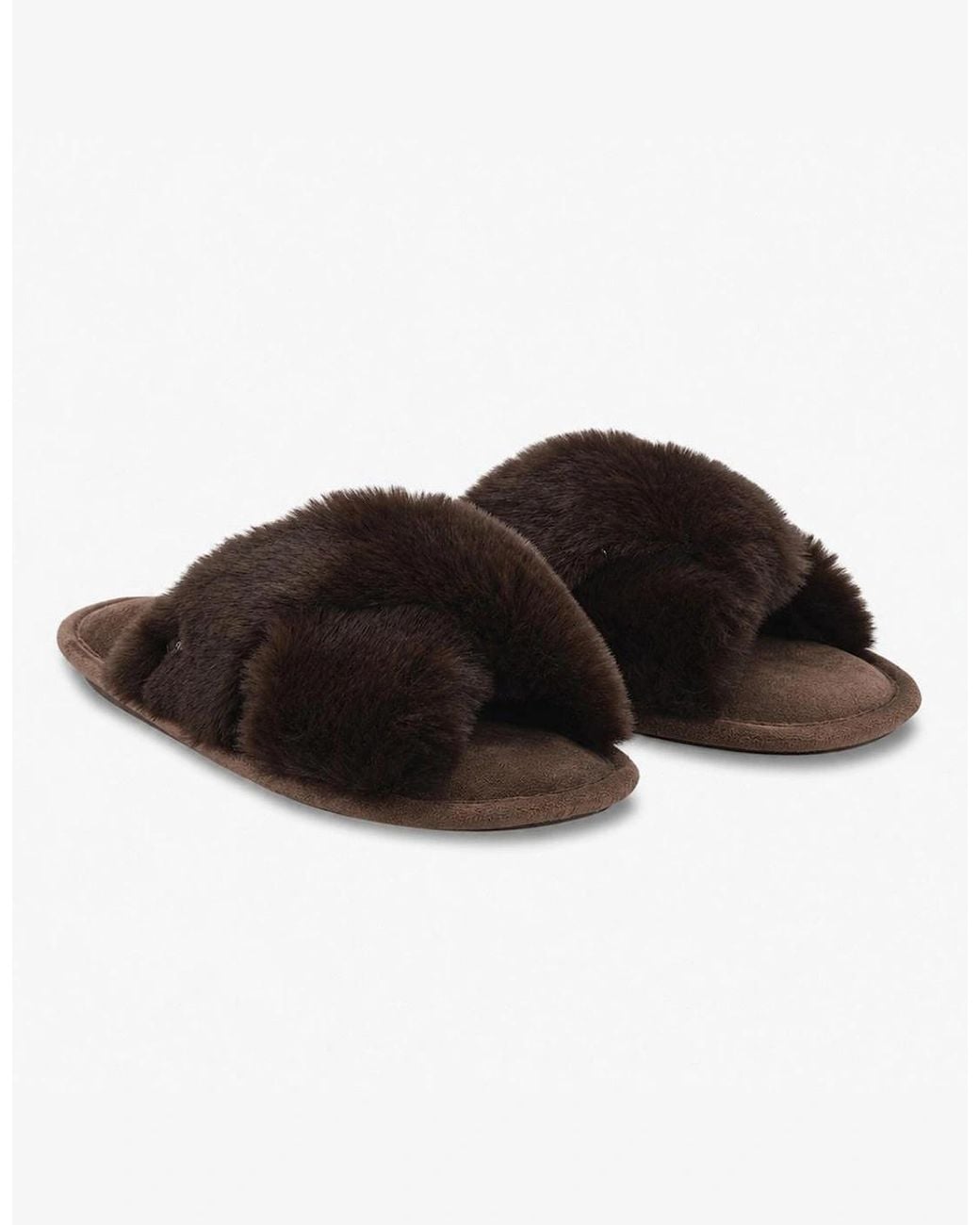 Totes Brown Toasties Cross Fur Slider Mules Chocolate