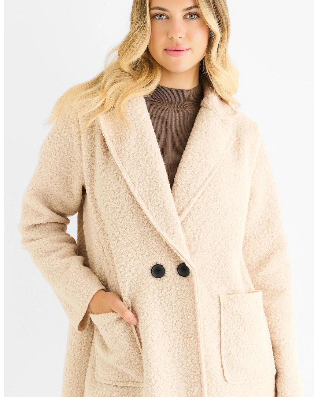 Gini London Blue Shearling Mid Length Double Breasted Jacket