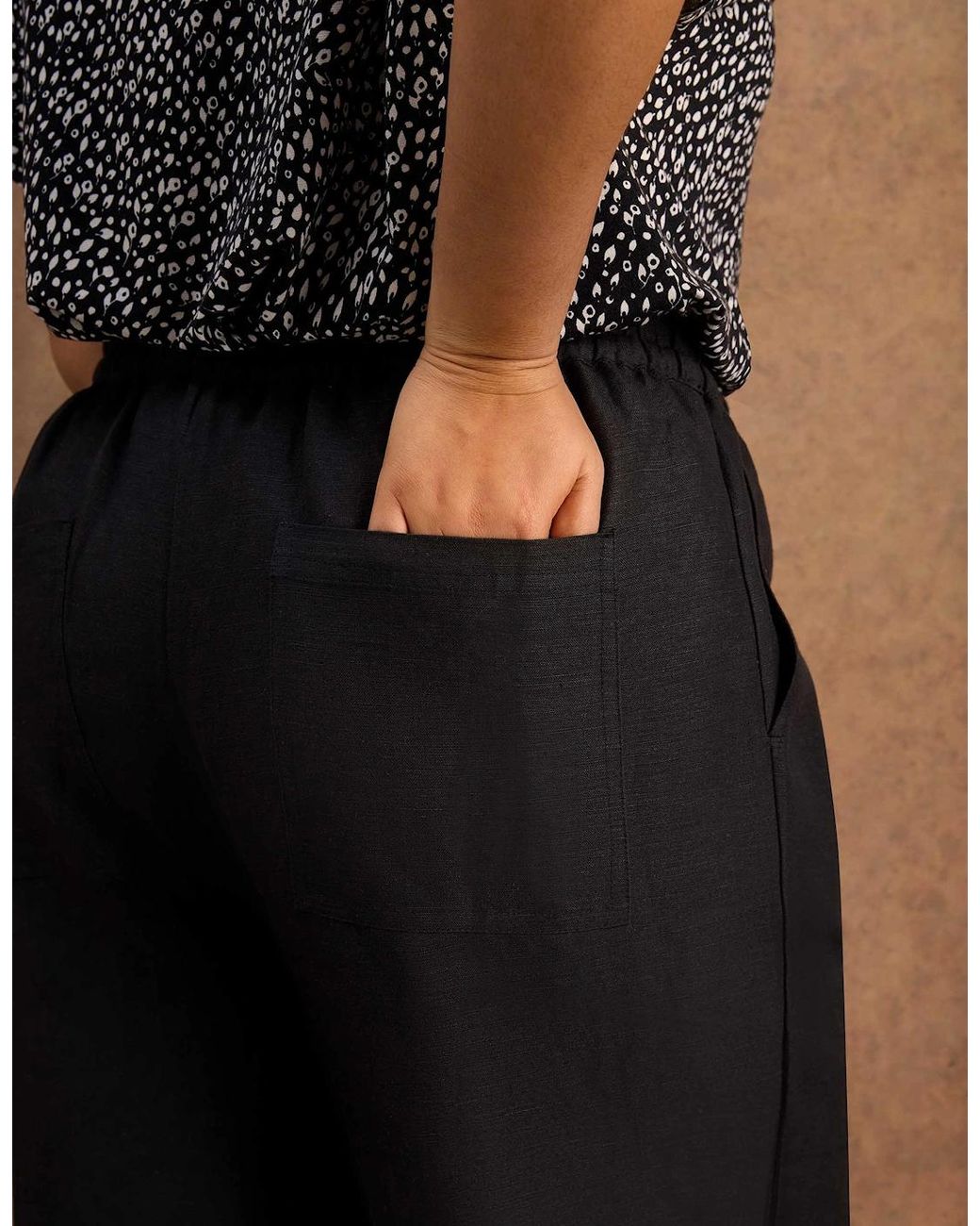 Live Unlimited London Black Linen Blend Drawstring Cropped Trousers