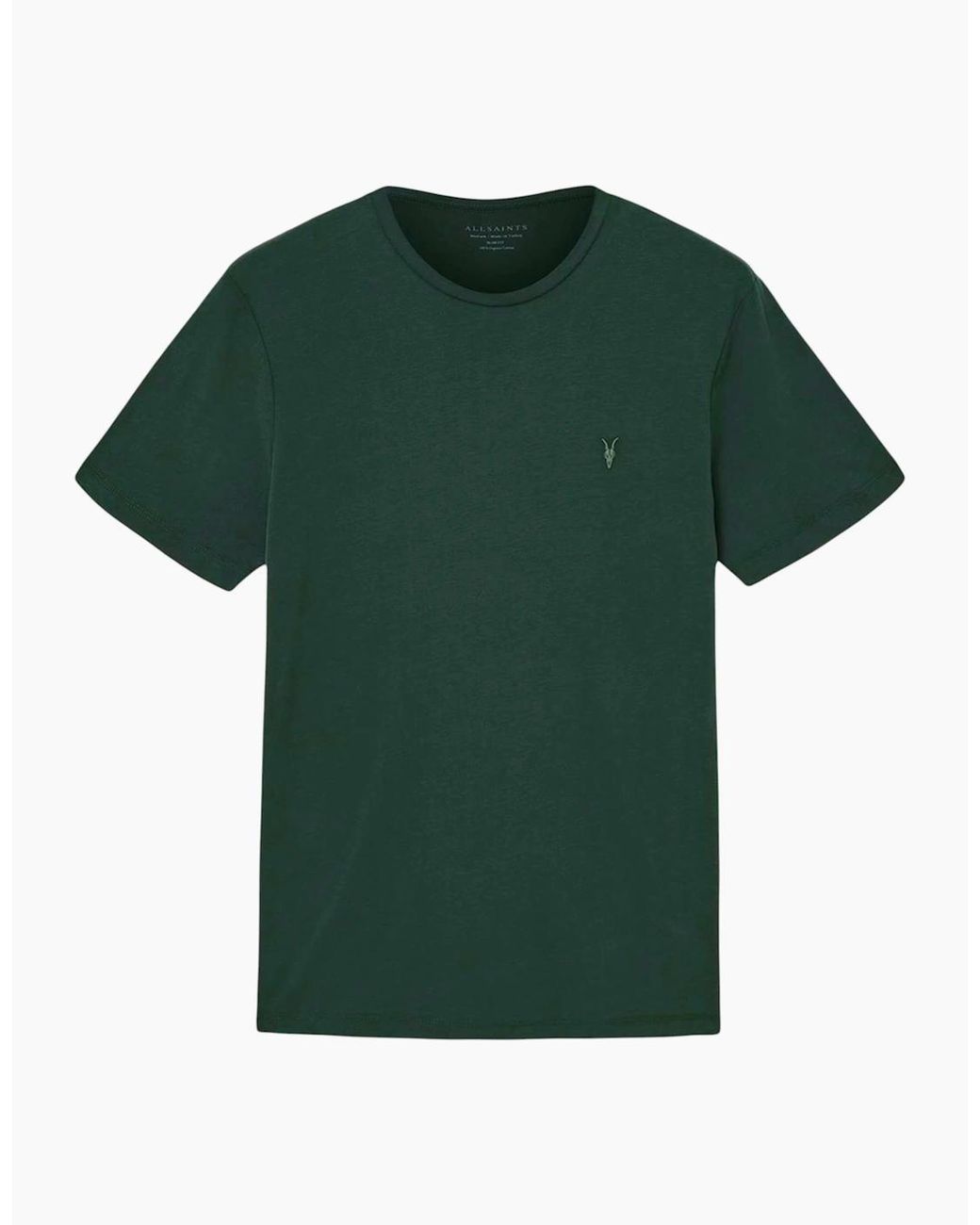 AllSaints Green T Shirts Lycra Stretch Cotton Crew Neck Short Sleeve Summer Tee for men