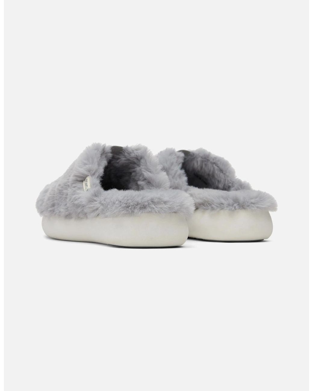 TOMS Gray Alpargata Mallo Polyester Faux Fux Mid Faux Fur Mules