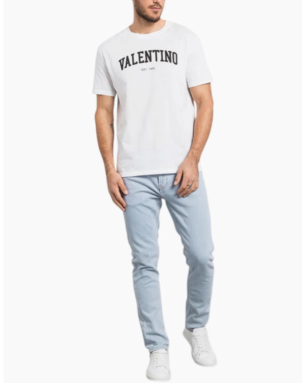 Valentino Blue T Shirts Regular Fit Crew Neck Short Sleeve Cotton Summer Tee for men